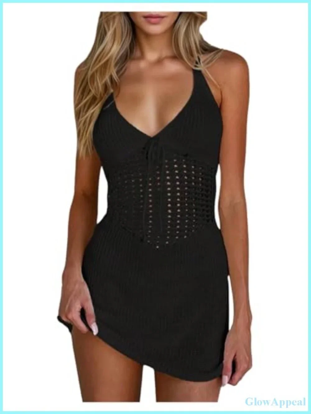 Crochet Beach Cover Up Dress Hollow Back Halter Tie Swimsuit Coverup